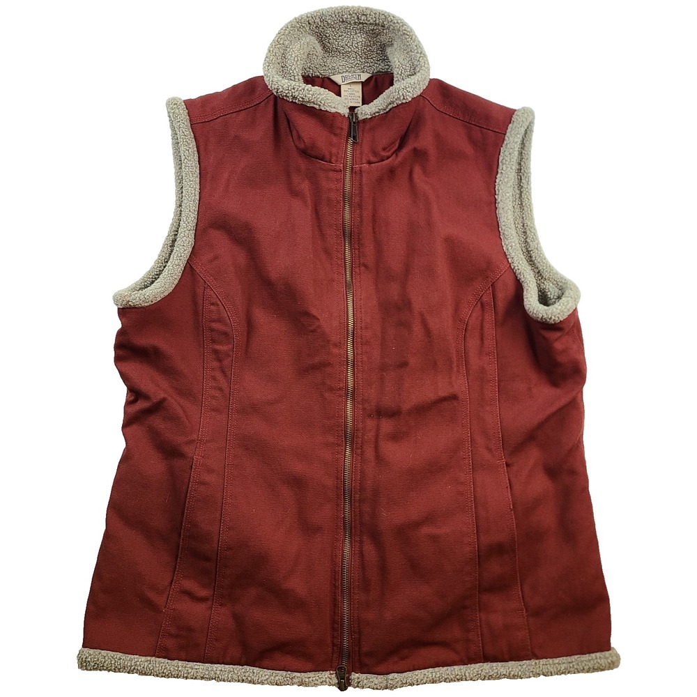 Duluth Trading Sherpa Lined Canvas Vest Men's L Red Workwear Full Zip YKK